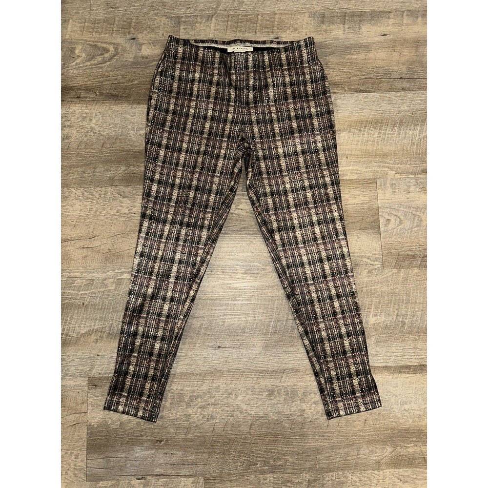 Zac & Rachel Plaid Pull On Pants M Medium Foiled Metallic Gold Glitter Sparkle